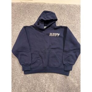 US Navy Hoodie Sweatshirt Mens Medium Navy Blue Pullover Logo Made in USA
